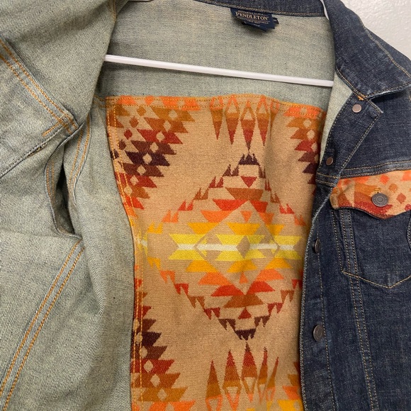 Pendleton Denim Jacket with Orange and Tan Accents - Picture 4 of 4